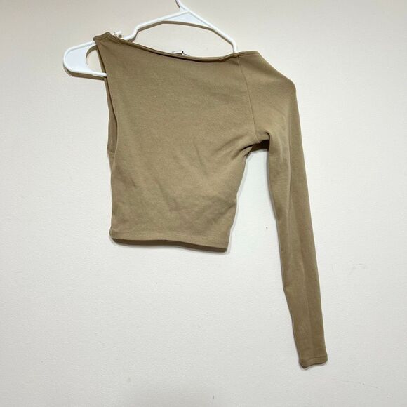Zara Brown Ribbed One Sleeve Top Small Women - Picture 3 of 4